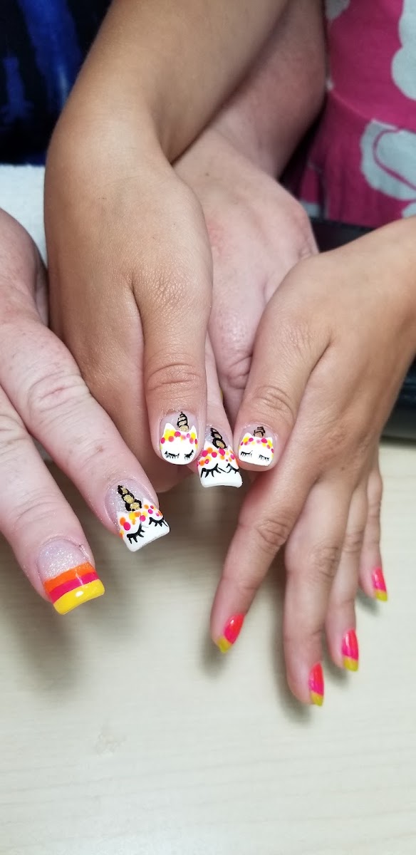 Butterfly and colorful French tip nail art